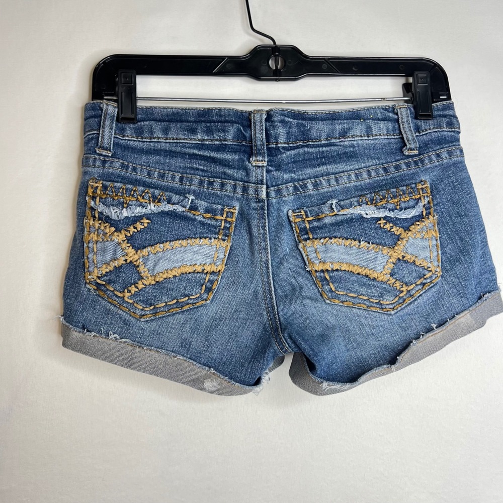 rue21 Blue Denim Cutoff Shorts Womens 0/1 Distressed Low Rise Boho Y2K 90s Retro